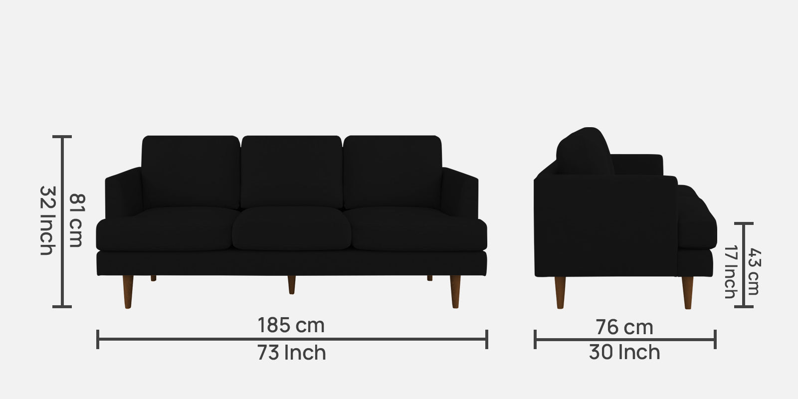 Motra Velvet 3 Seater Sofa In Adam Black Colour - Febonic Living