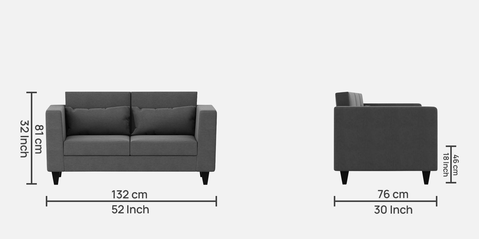 Nipul Fabric 2 Seater Sofa In Charcoal Grey Colour - Febonic Living