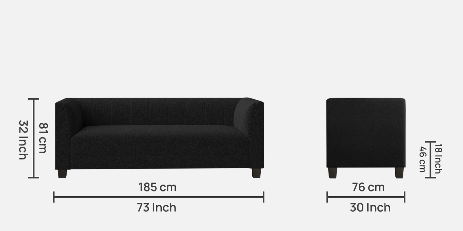 Chastin Fabric 3 Seater Sofa In Zed Black Colour - Febonic Living