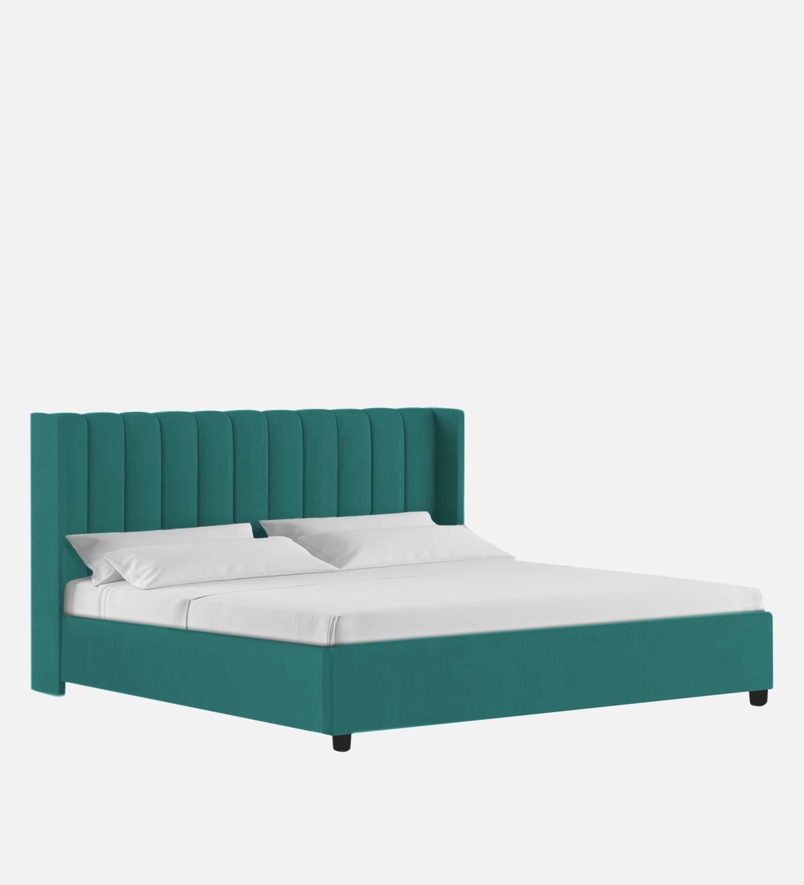 Colina Fabric Upholstered Queen Size Bed In Sea Green Colour With Box Storage - Febonic Living