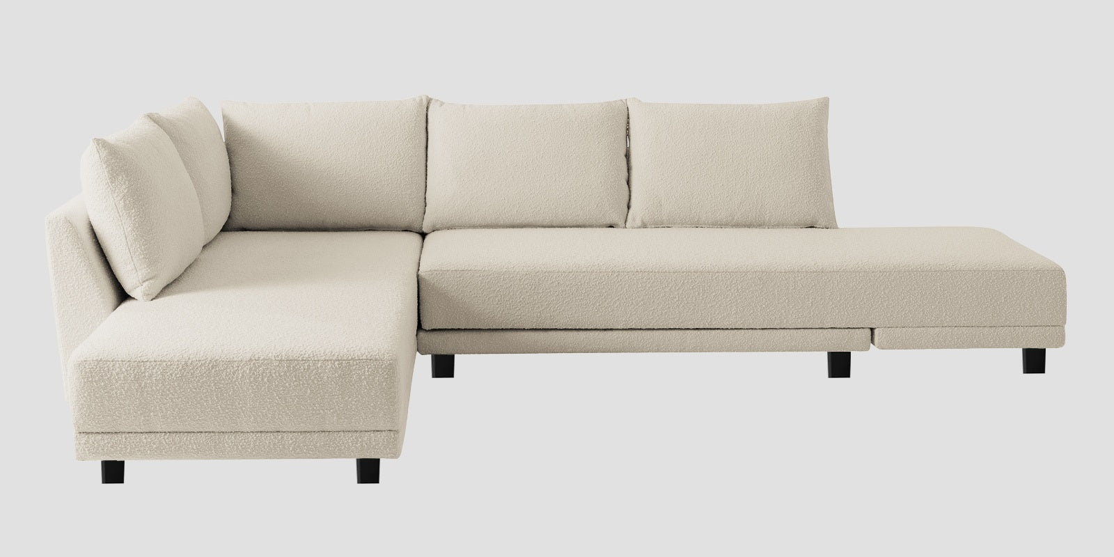 Ira Boucle Fabric RHS 6 Seater Convertible Sofa Cum Bed In Shell White Colour - Febonic Living