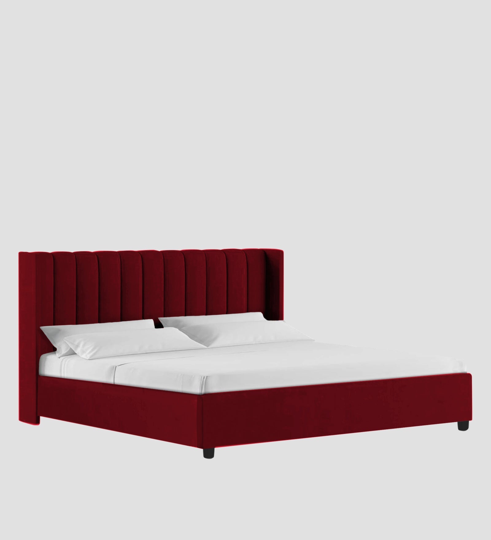 Colina Fabric Queen Size Bed In Ruby Red Colour With Box Storage - Febonic Living