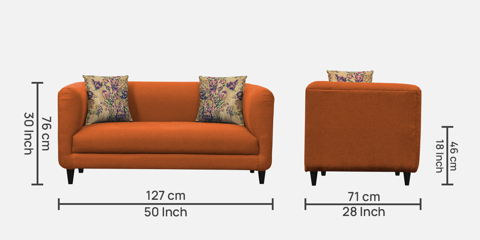 Niki Fabric 2 Seater Sofa in Vivid Orange Colour
