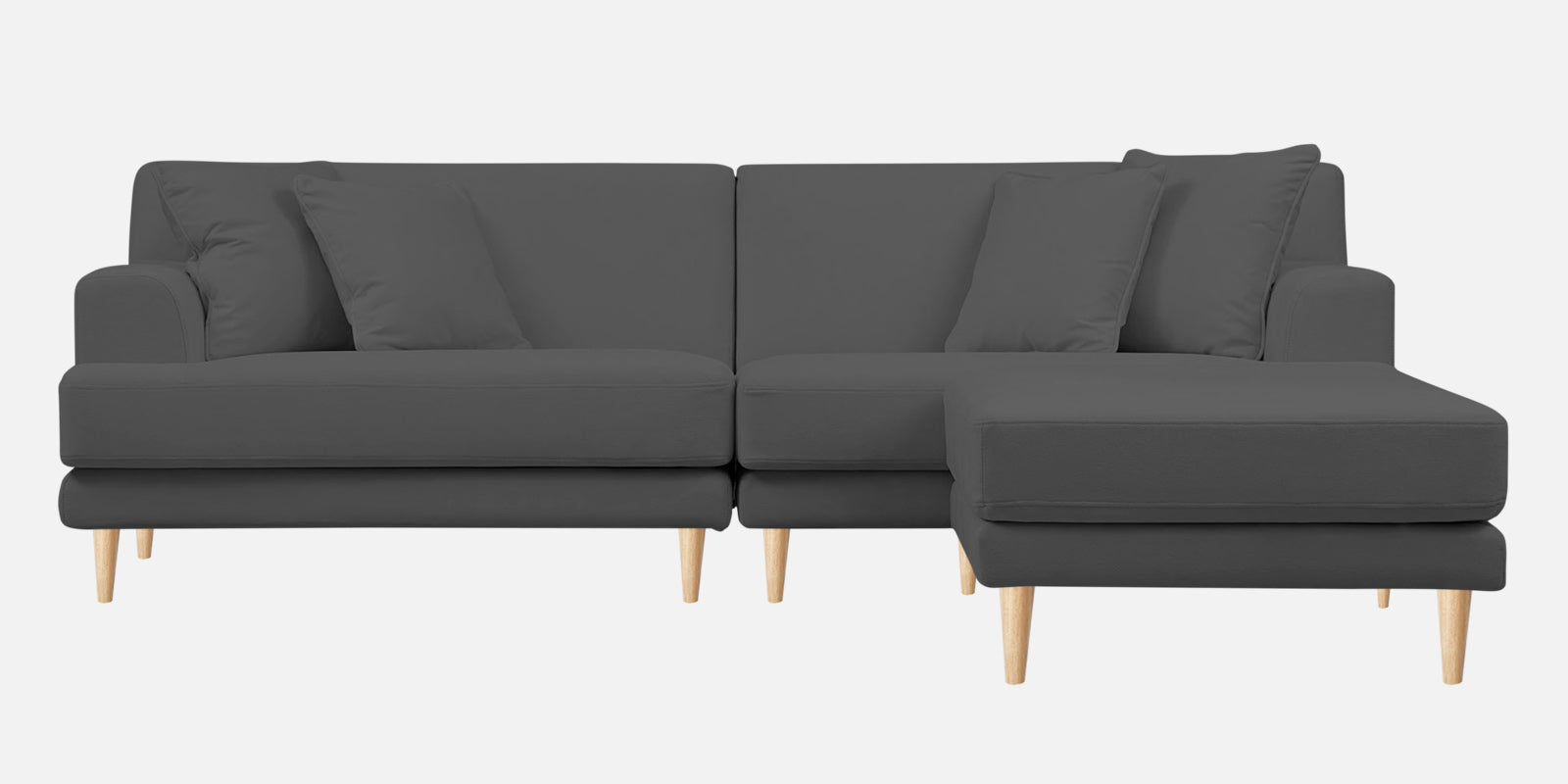 Woody Fabric LHS Sectional Sofa (3+Lounger) In Pure Grey Colour - Febonic Living