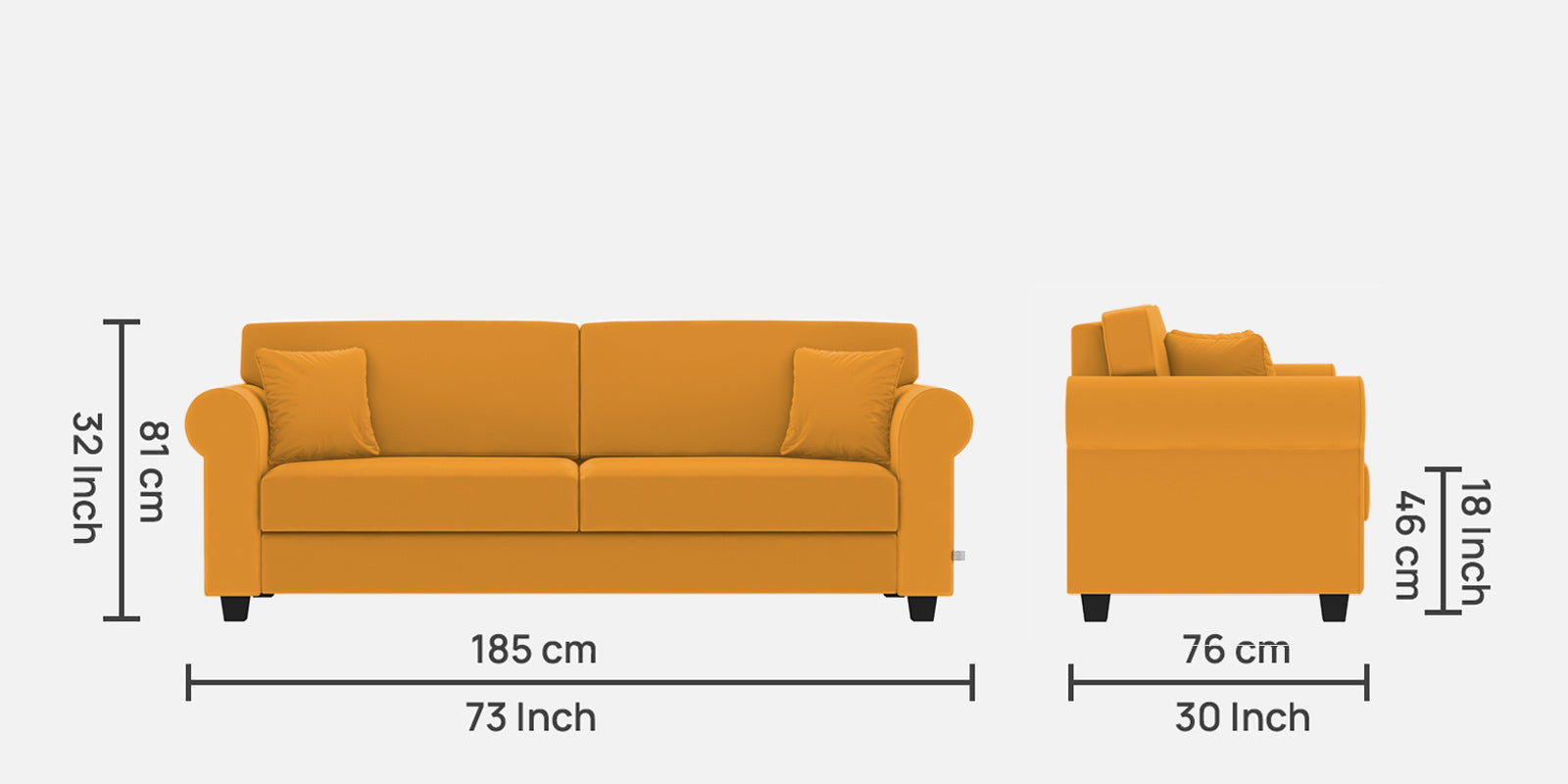 Numonk Velvet 3 Seater Sofa In Safforn Yellow Colour - Febonic Living