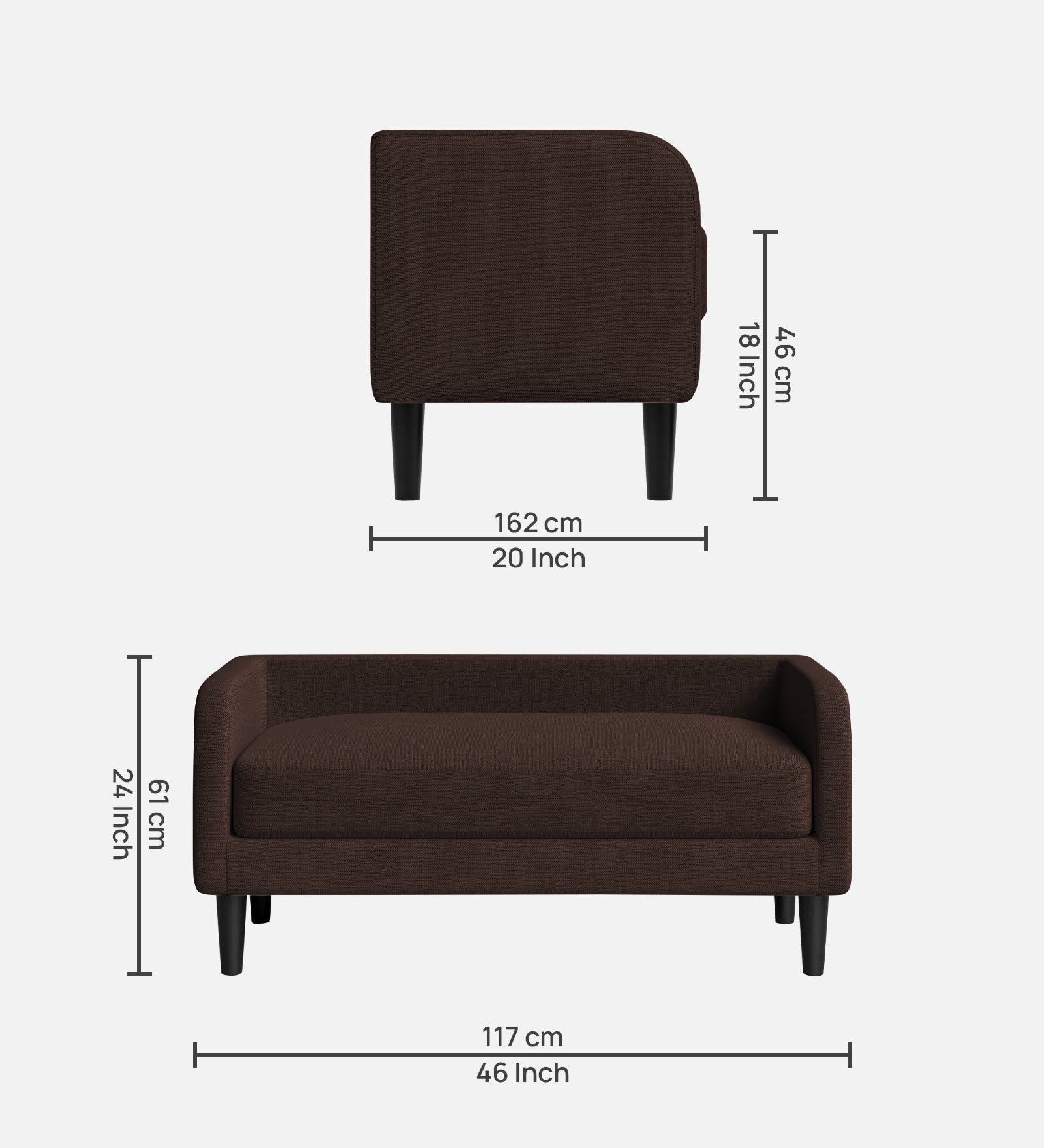 Maya Fabric Bench In Coffee Brown Colour - Febonic Living