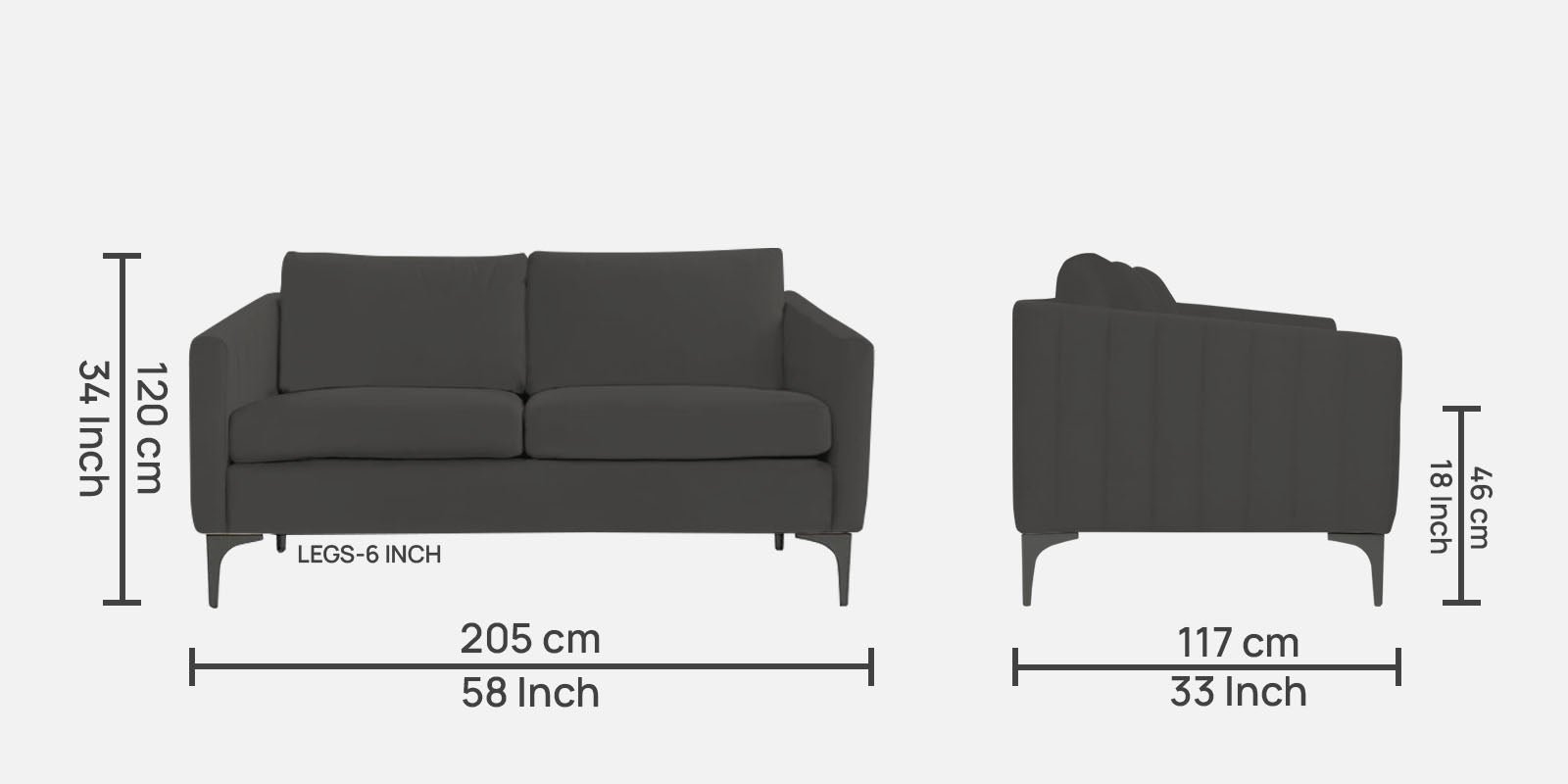 Haru Velvet 2 Seater Sofa In Hory Grey Colour