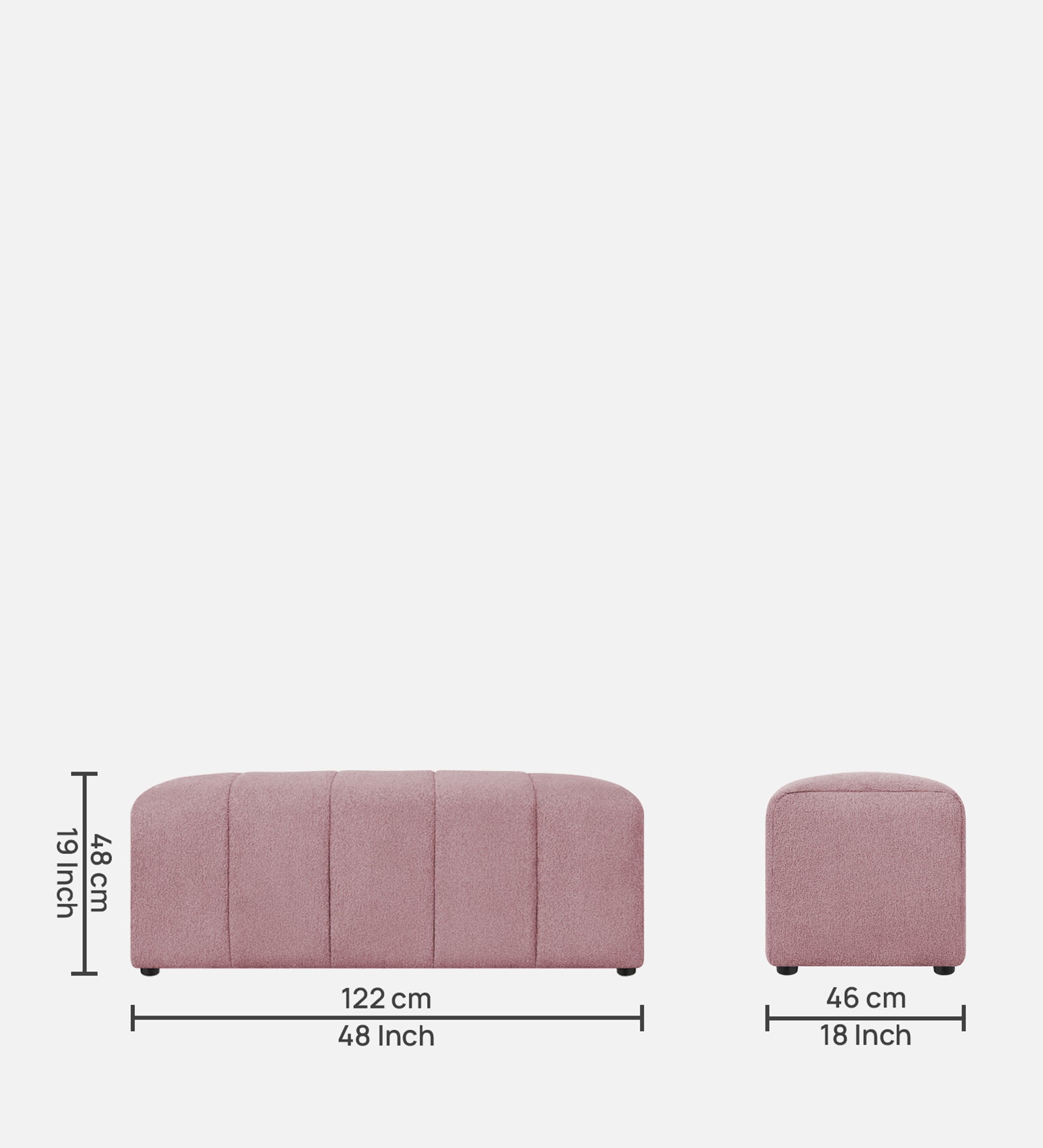 Rexi Boucle Fabric Bench In Basi Pinc Colour - Febonic Living