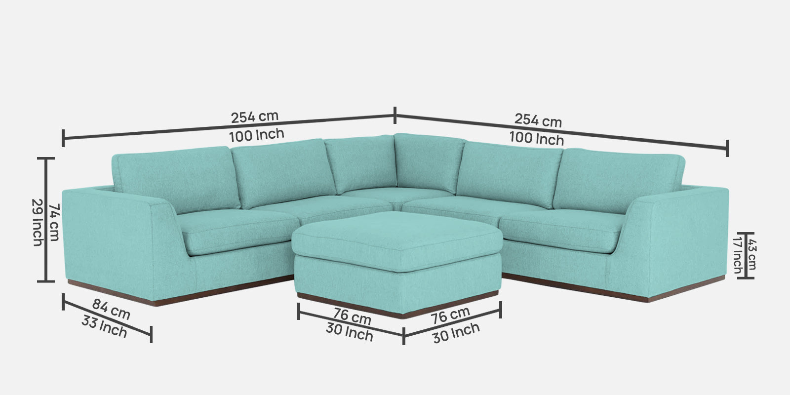 Freedom Velvet 6 Seater LHS Corner Sofa In Barmunda Aqua Colour With Ottoman - Febonic Living