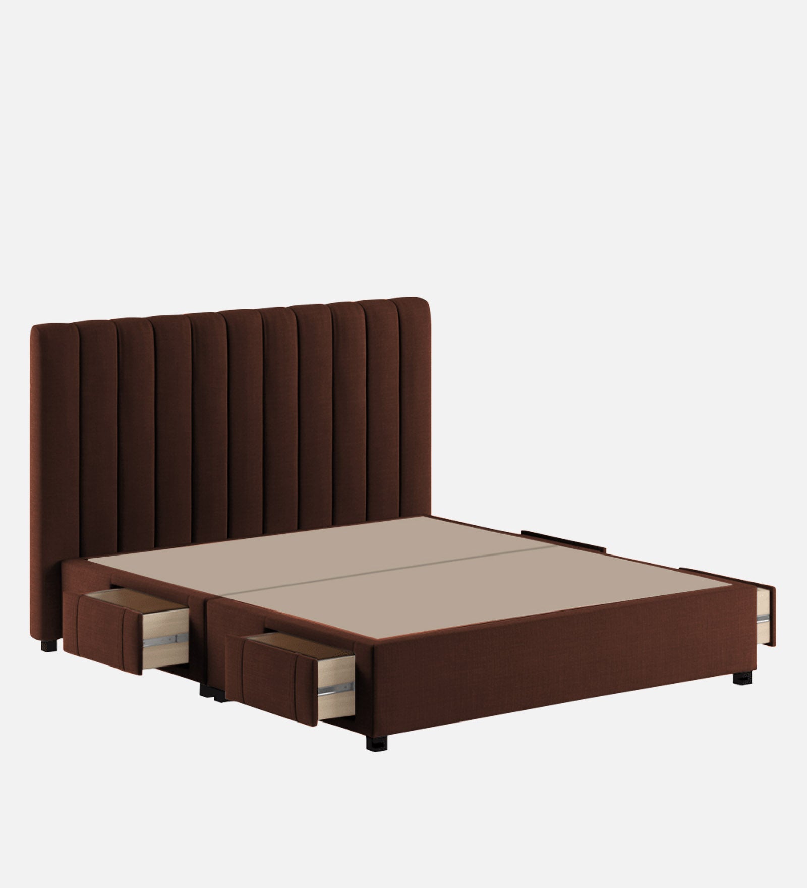 Nivi Fabric King Size Bed In Coffee Brown Colour With Drawer Storage - Febonic Living