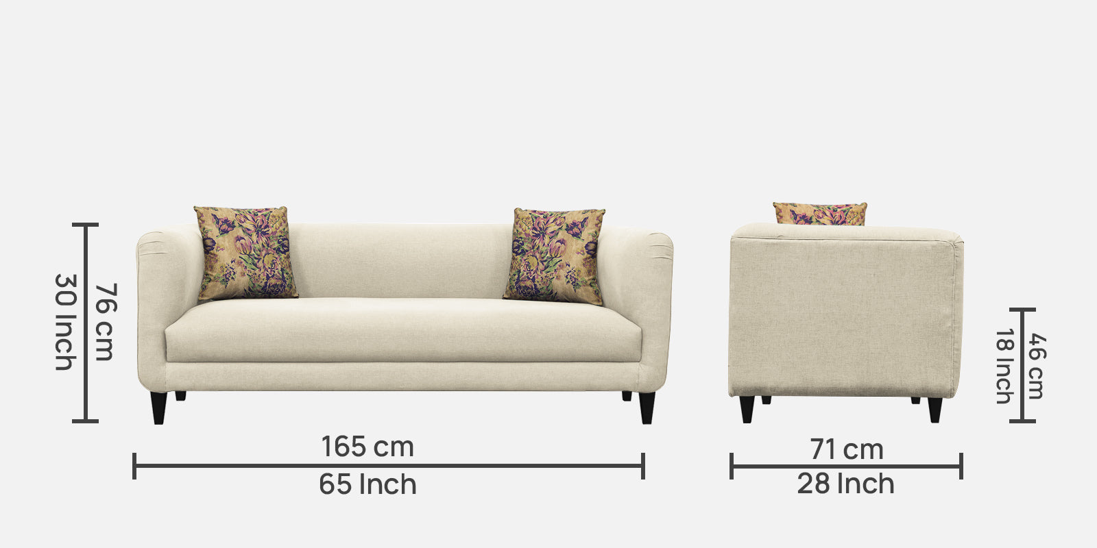 Niki Fabric 3 Seater Sofa In Ivory Cream Colour - Febonic Living