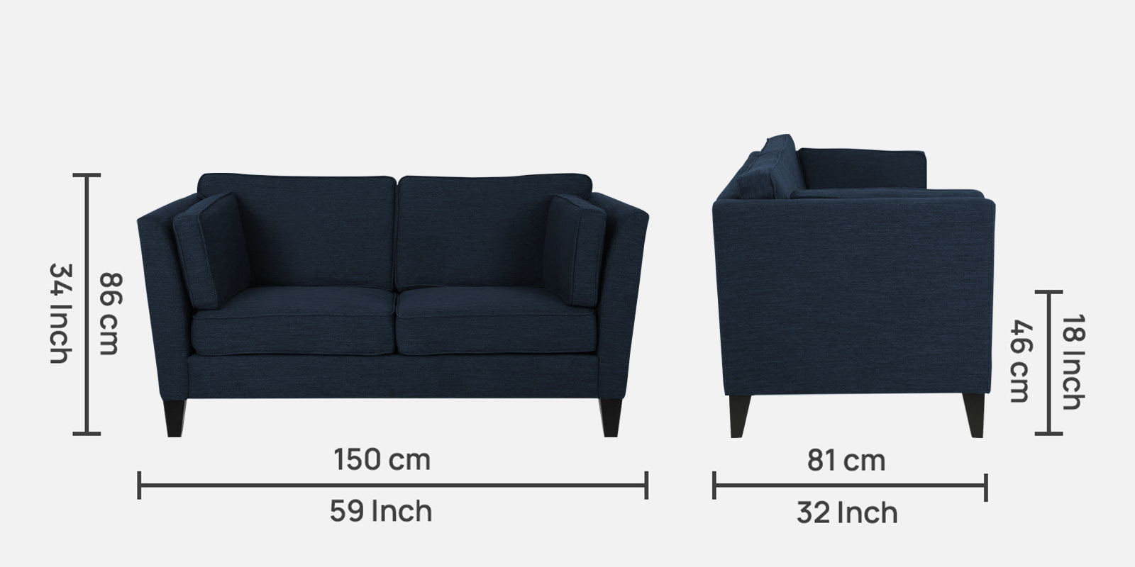 Nigar Fabric 2 Seater Sofa in Denim Blue Colour