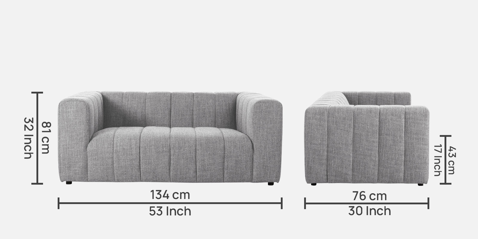 Lara Fabric 2 Seater Sofa In Lit Grey Colour - Febonic Living