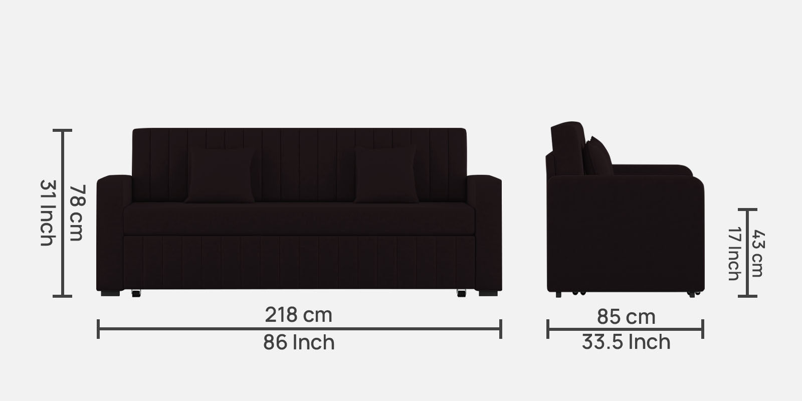 Calra Fabric 3 Seater Pull Out Sofa Cum Bed In Cara Brown Colour With Storage - Febonic Living