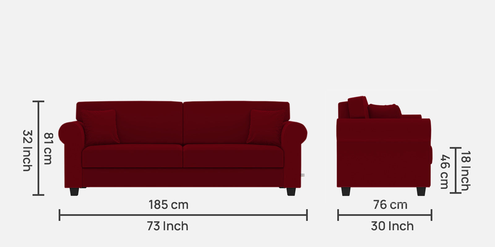 Numonk Velvet 3 Seater Sofa In Cherry Red Colour - Febonic Living