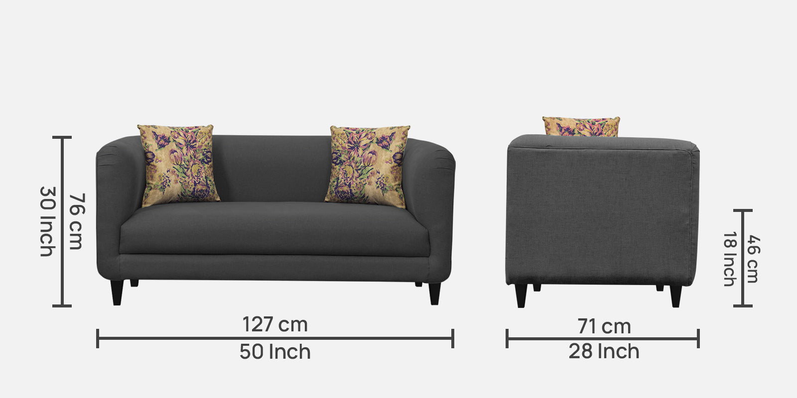 Niki Fabric 2 Seater Sofa In Charcoal Grey Colour