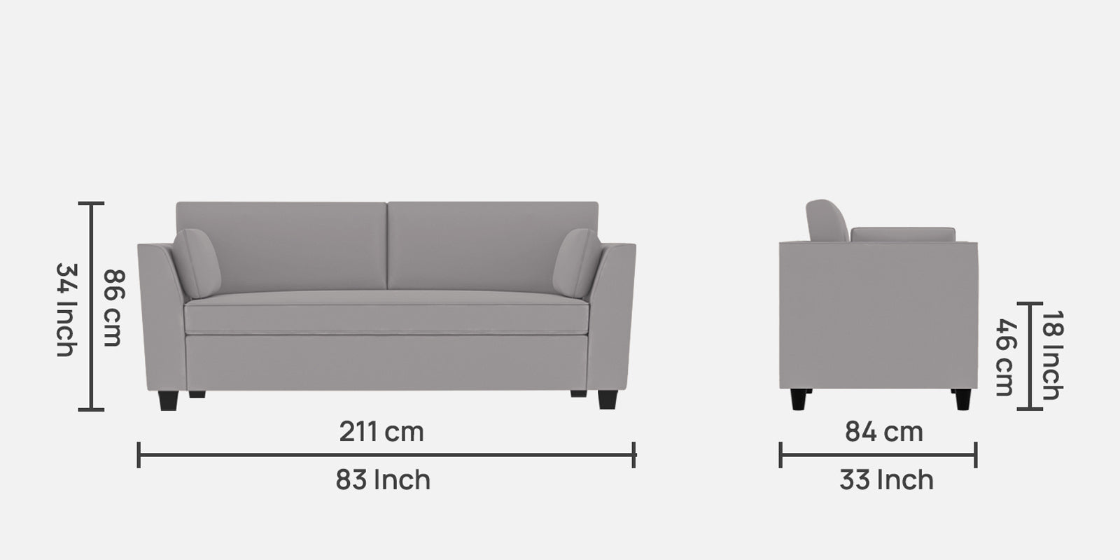 Bristo Velvet 3 Seater Sofa in Concrete Grey Colour