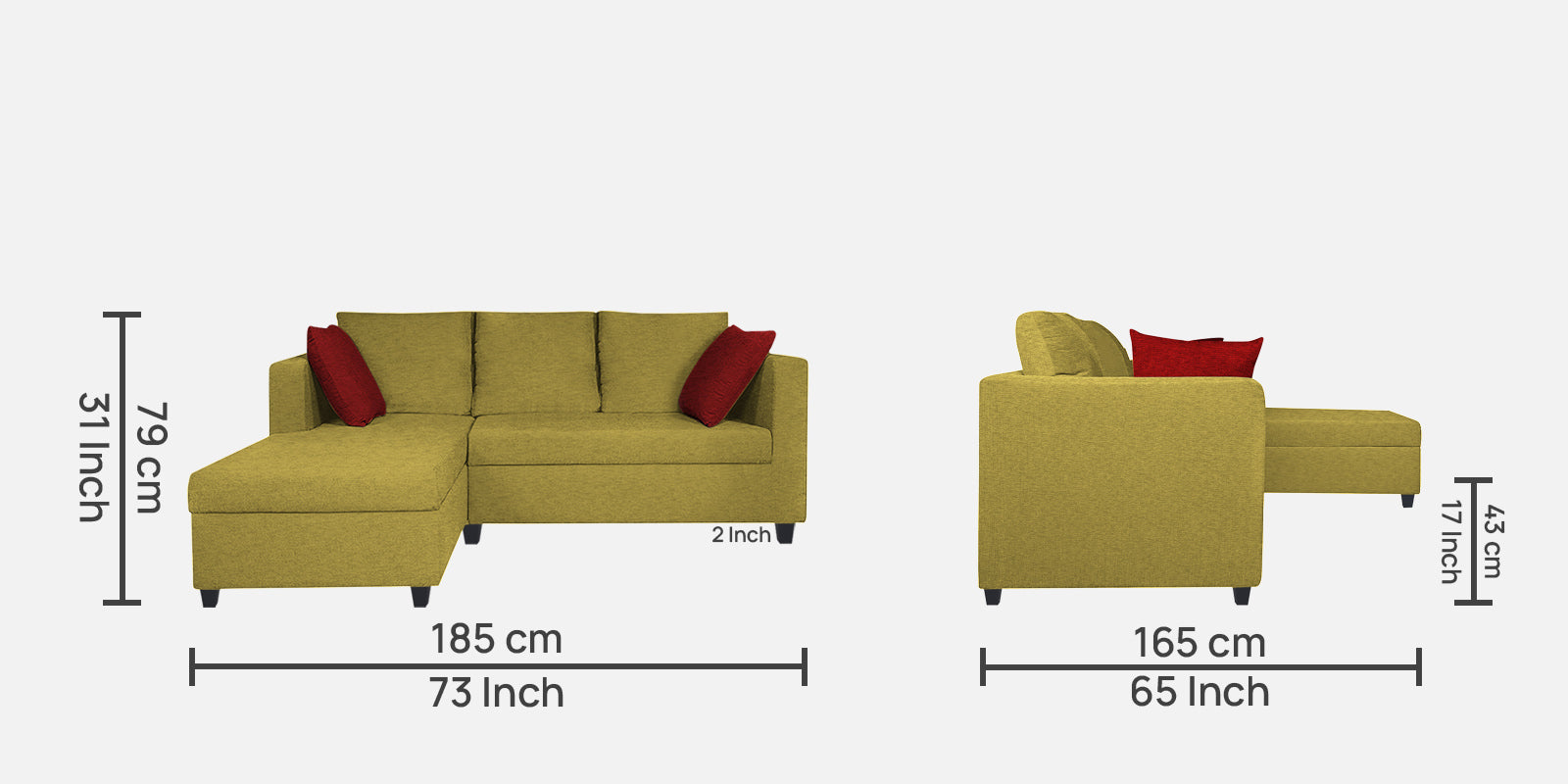 Nebula Fabric RHS Sectional Sofa (2+Lounger) In Parrot Green Colour - Febonic Living