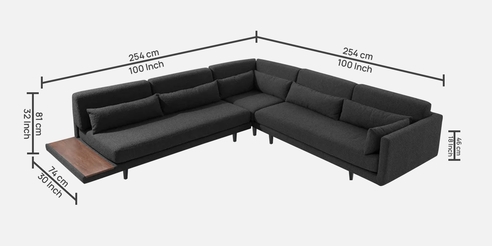 Malta Fabric 6 Seater LHS Corner Sofa In Charcoal grey Colour