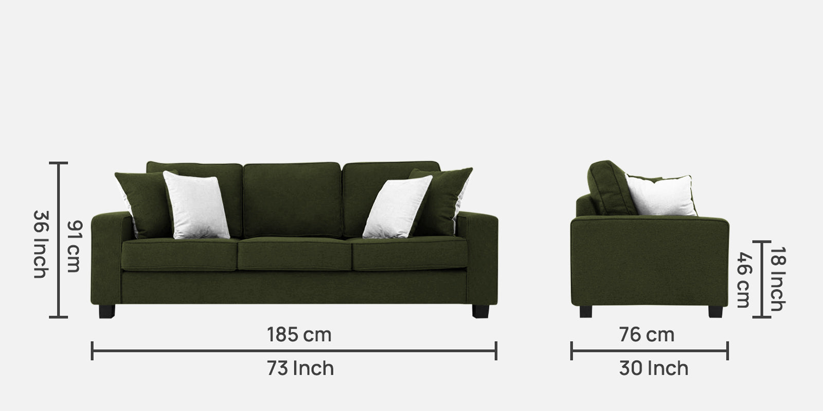 Ladybug Fabric 3 Seater Sofa In Olive Green Colour - Febonic Living