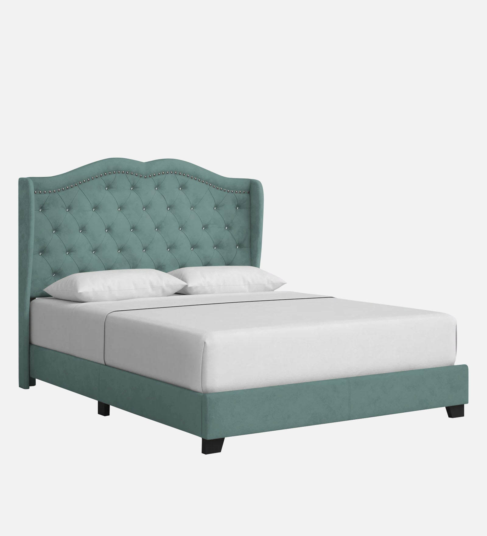 Blake Fabric Queen Size Bed in Suka Blue Colour - Febonic Living
