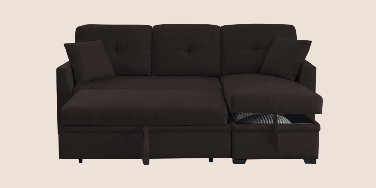 Jody Fabric 3 Seater Pull Out Sofa Cum Bed In Cara Brown Colour With Storage - Febonic Living