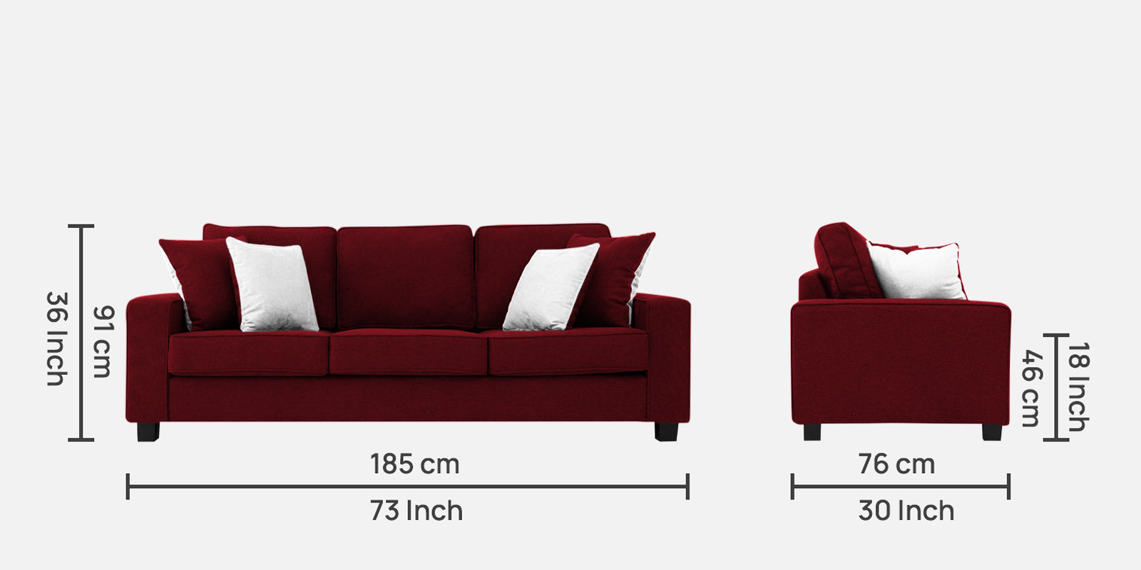 Ladybug Fabric 3 Seater Sofa In Ruby Red Colour - Febonic Living