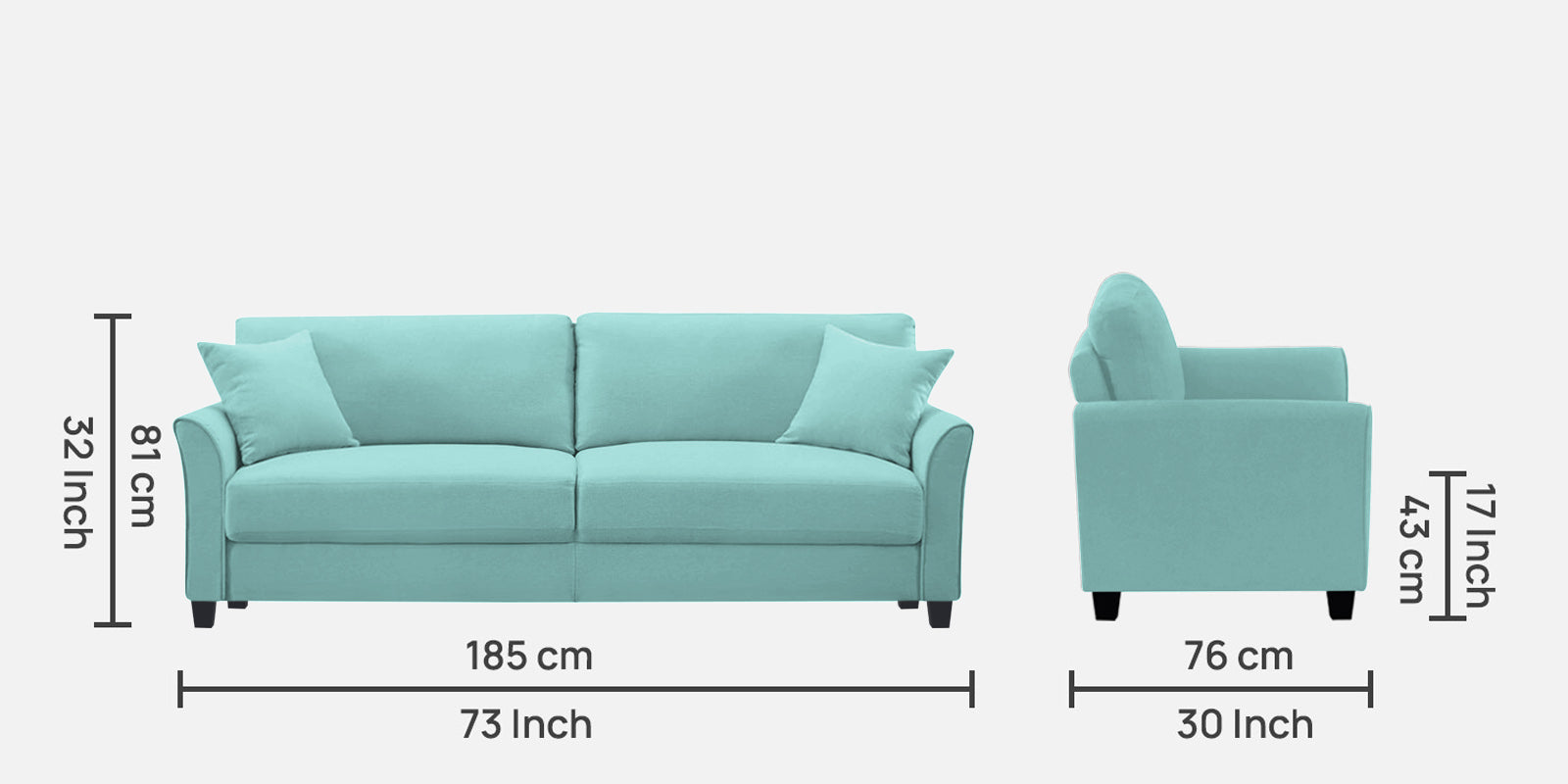 Daroo Velvet 3 Seater Sofa In Barmunda Aqua Colour - Febonic Living