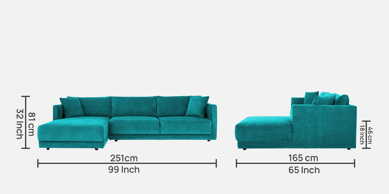Northern Fabric RHS Sectional Sofa (3+Lounger) In Sea Green Colour - Febonic Living