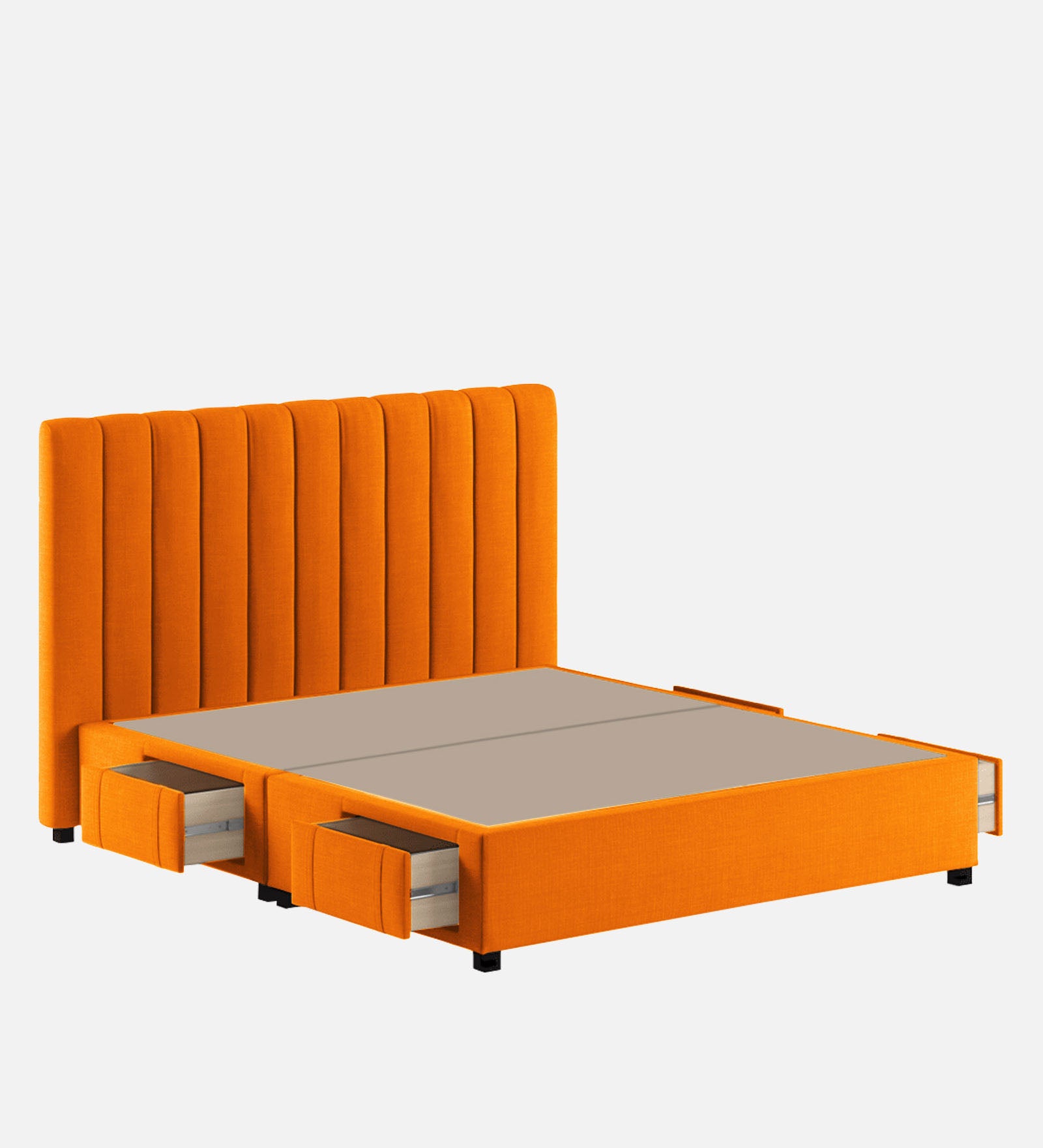 Nivi Fabric Queen Size Bed in Vivid Orange Colour with Drawer Storage - Febonic Living