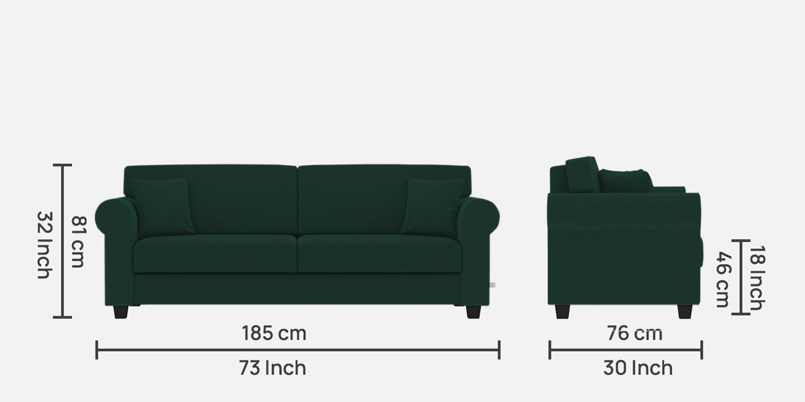 Numonk Velvet 3 Seater Sofa In Forest Green Colour - Febonic Living