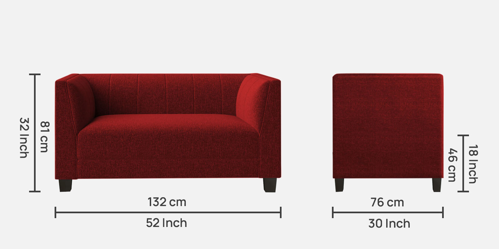 Chastin Fabric 2 Seater Sofa In Blood Maroon Colour