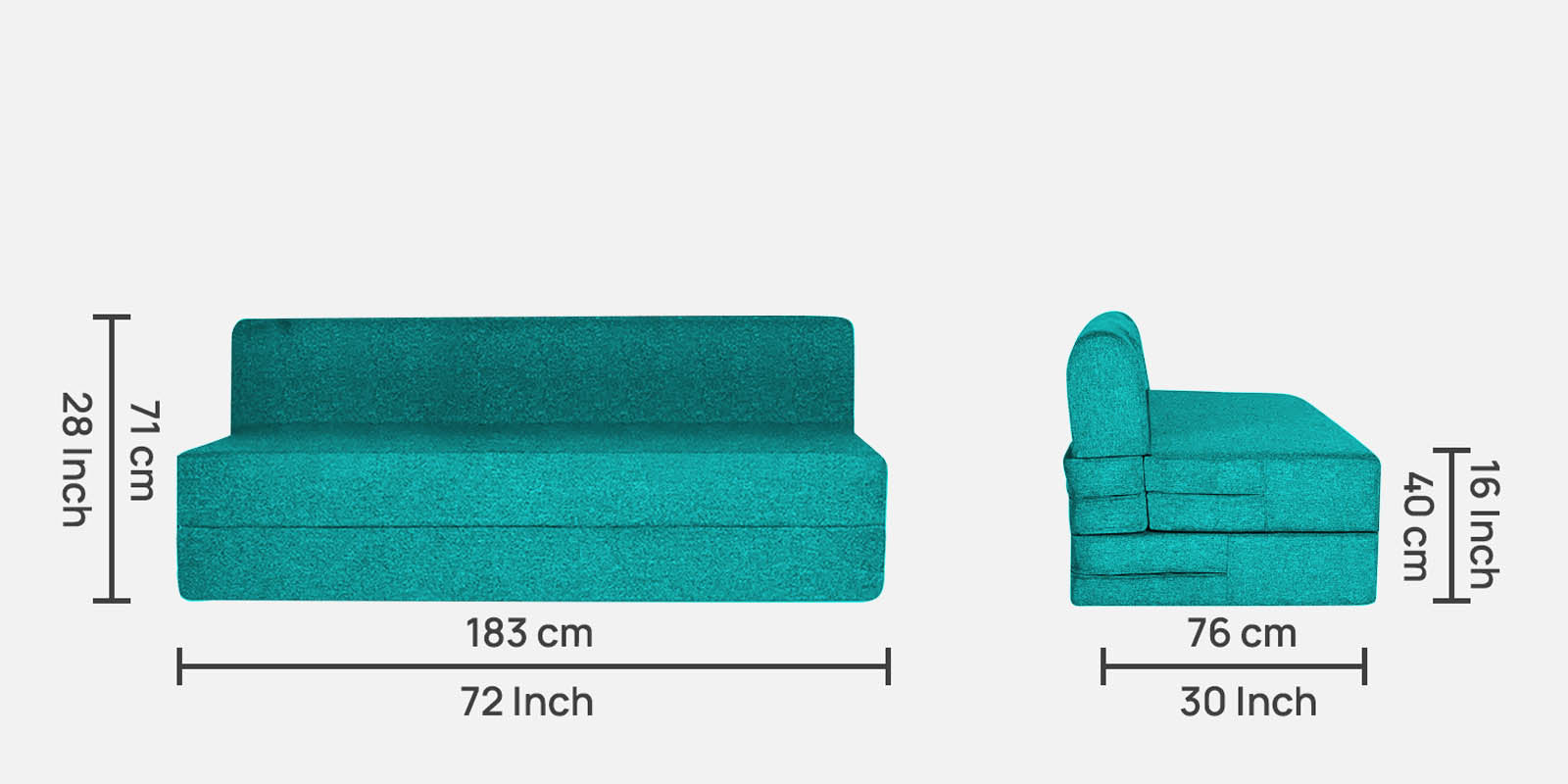 Fleepy Fabric 3 Seater Foldable Sofa Cum Bed In Sea Green Colour - Febonic Living