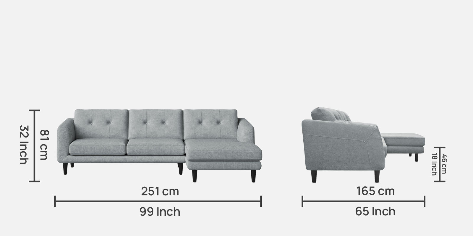 Natasha Velvet LHS Sectional Sofa (3+Lounger) In Pearl grey Colour - Febonic Living