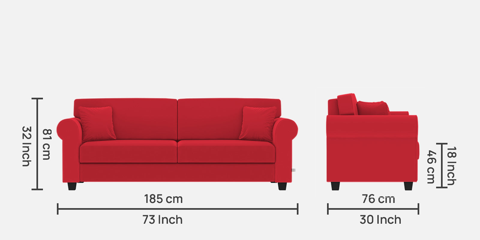 Numonk Velvet 3 Seater Sofa in Ox Blood Maroon Colour