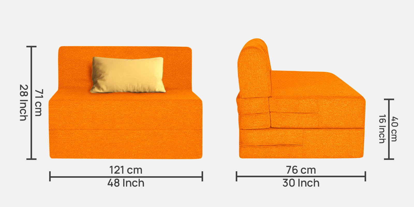 Fleepy Fabric 2 Seater Foldable Sofa Cum Bed In Vivid Orange Colour - Febonic Living