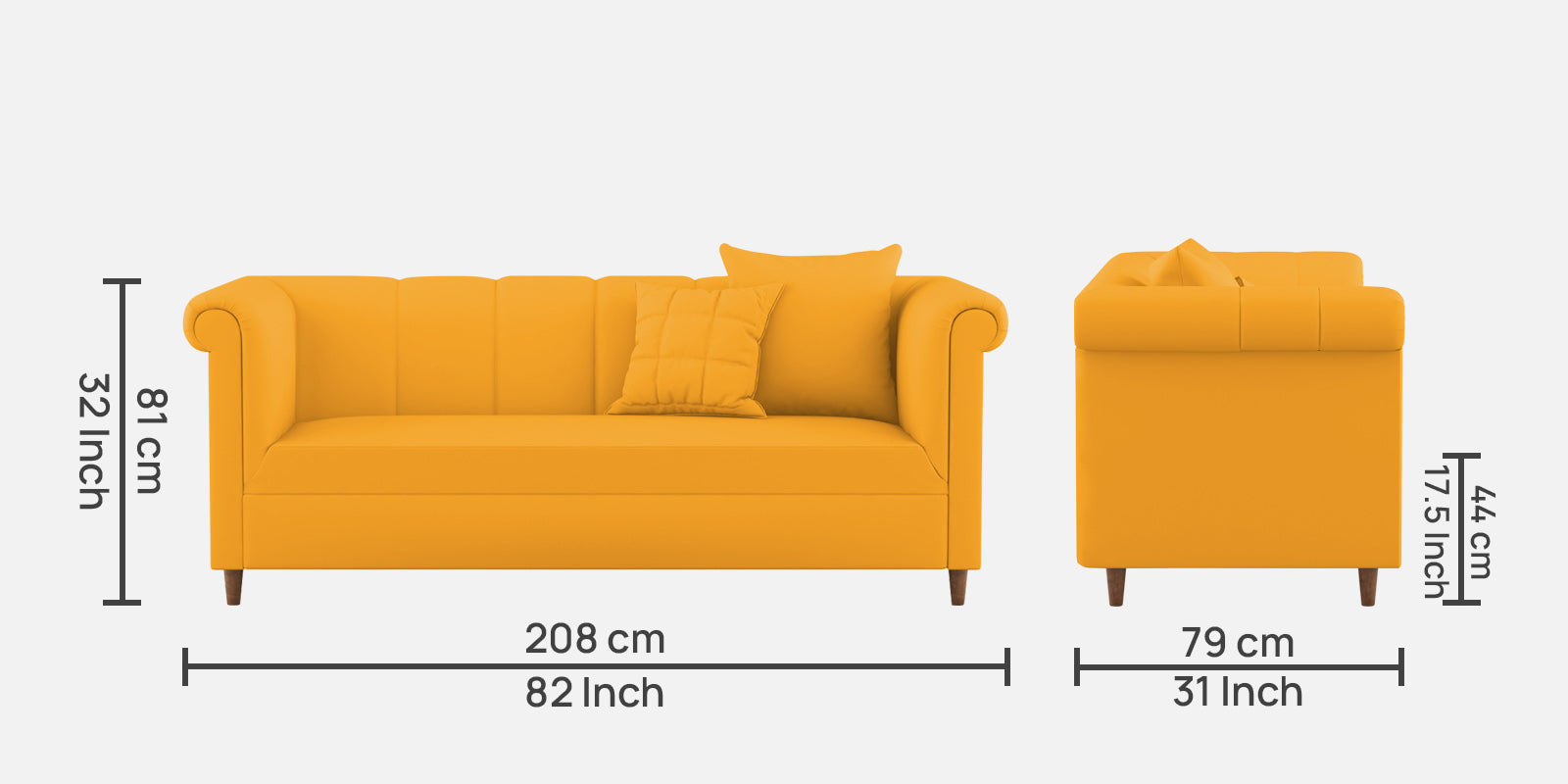 Rubi Velvet 3 Seater Sofa In Safforn Yellow Colour - Febonic Living