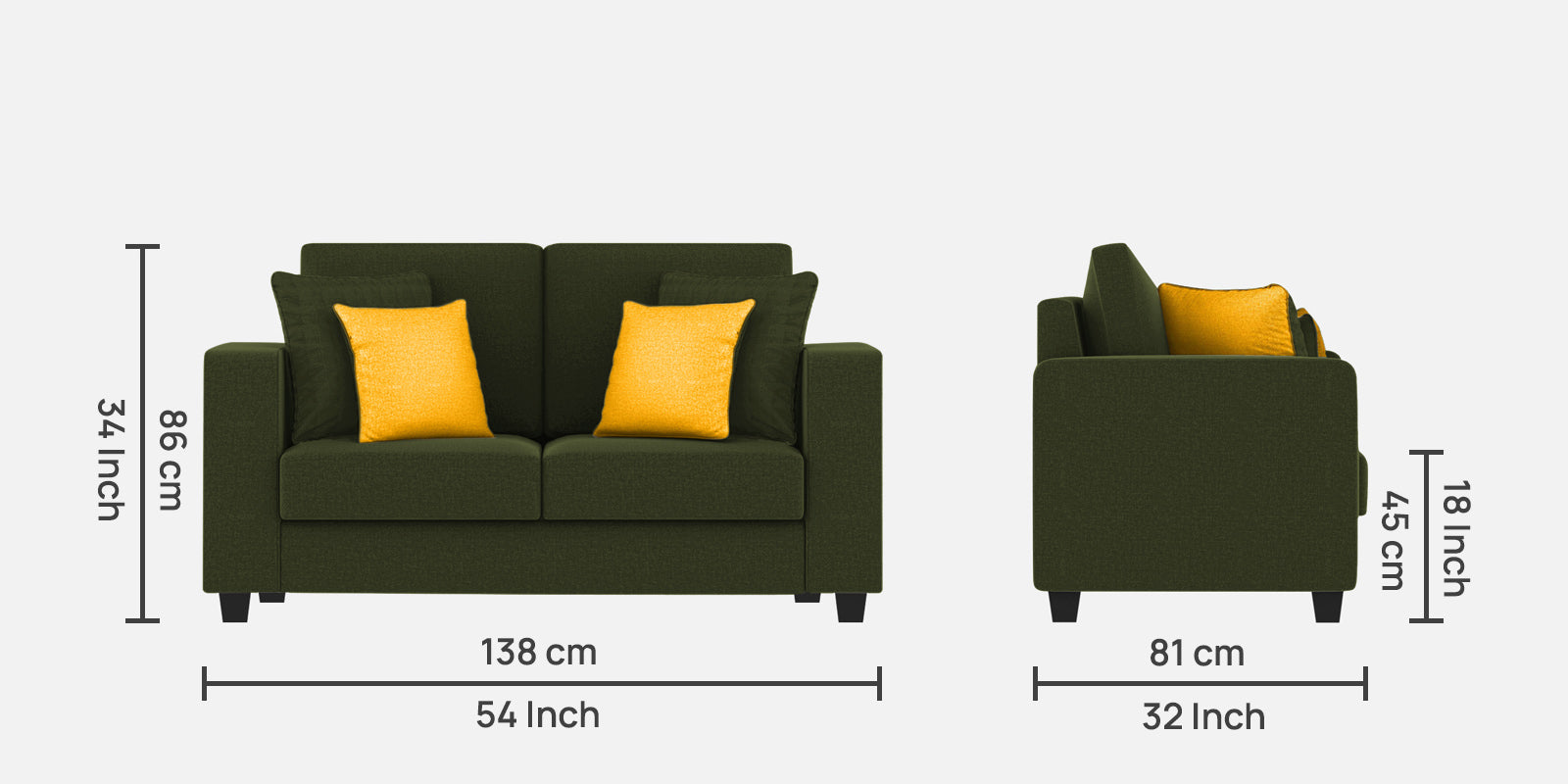 Nabi Fabric 2 Seater Sofa In Olive Green Colour - Febonic Living