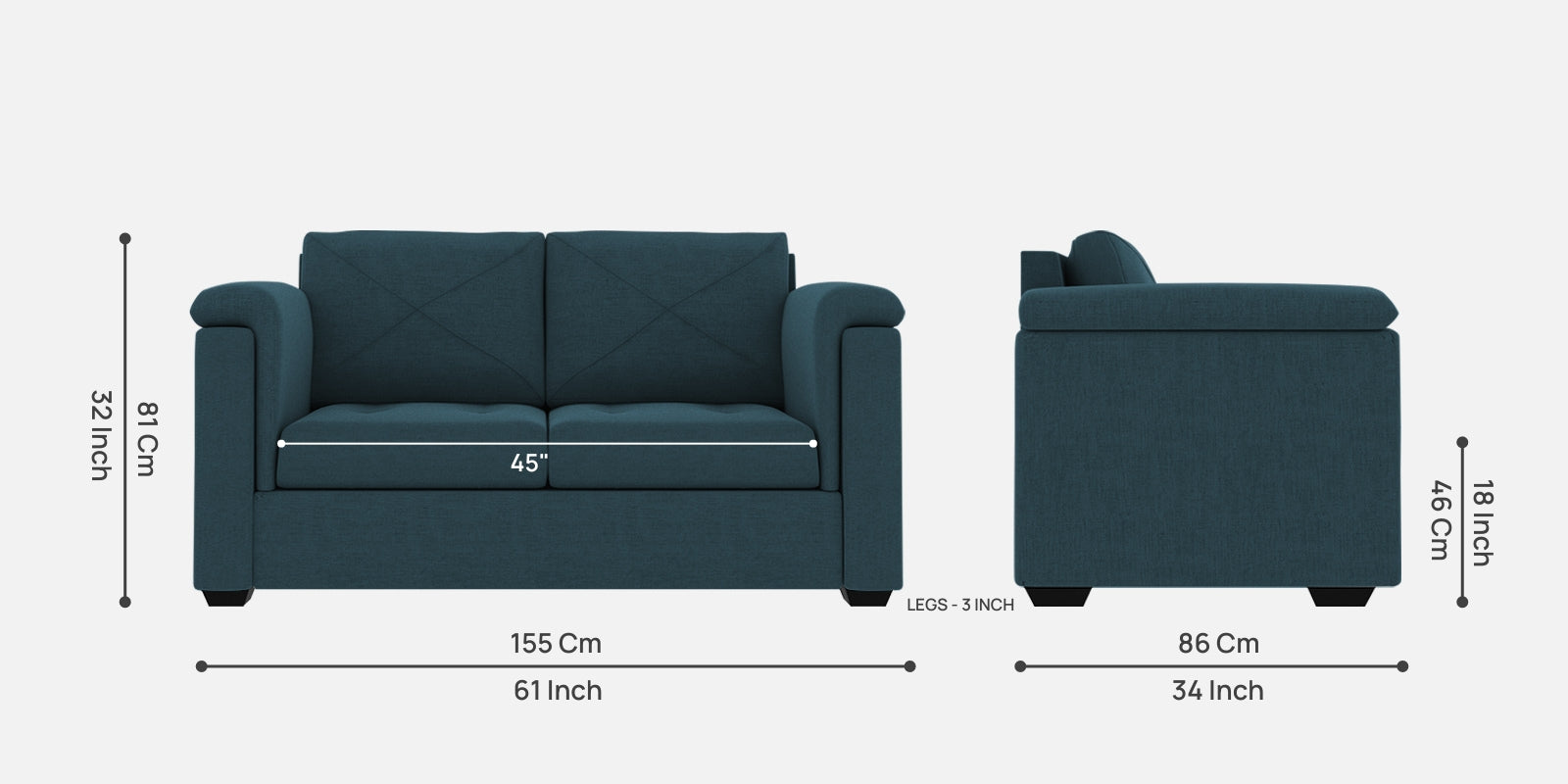 Andres Fabric 2 Seater Sofa In Harbour Blue Colour - Febonic Living
