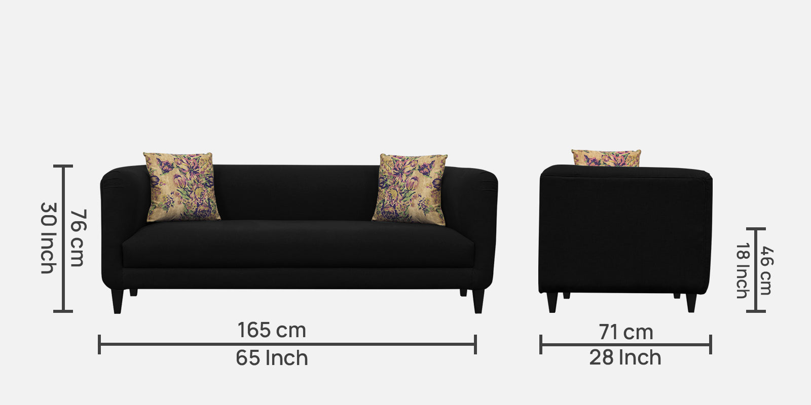 Niki Fabric 3 Seater Sofa In Zed Black Colour - Febonic Living