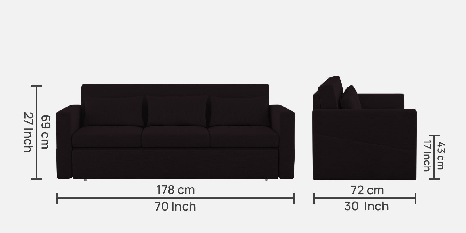 River Fabric 3 Seater Pull Out Sofa Cum Bed In Cara Brown Colour - Febonic Living