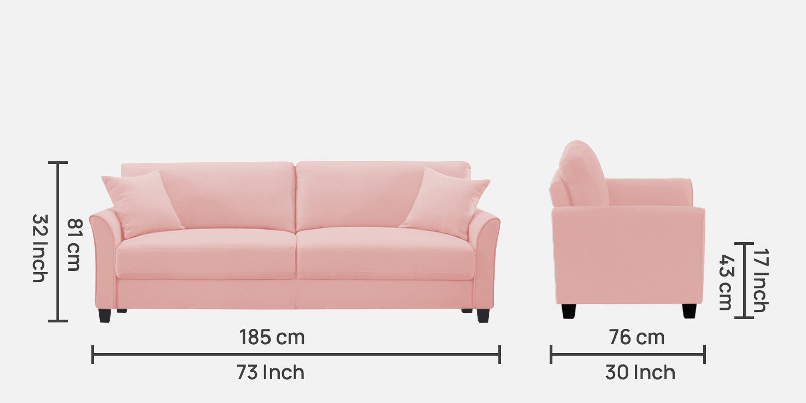 Daroo Velvet 3 Seater Sofa In Millennial Pink Colour - Febonic Living