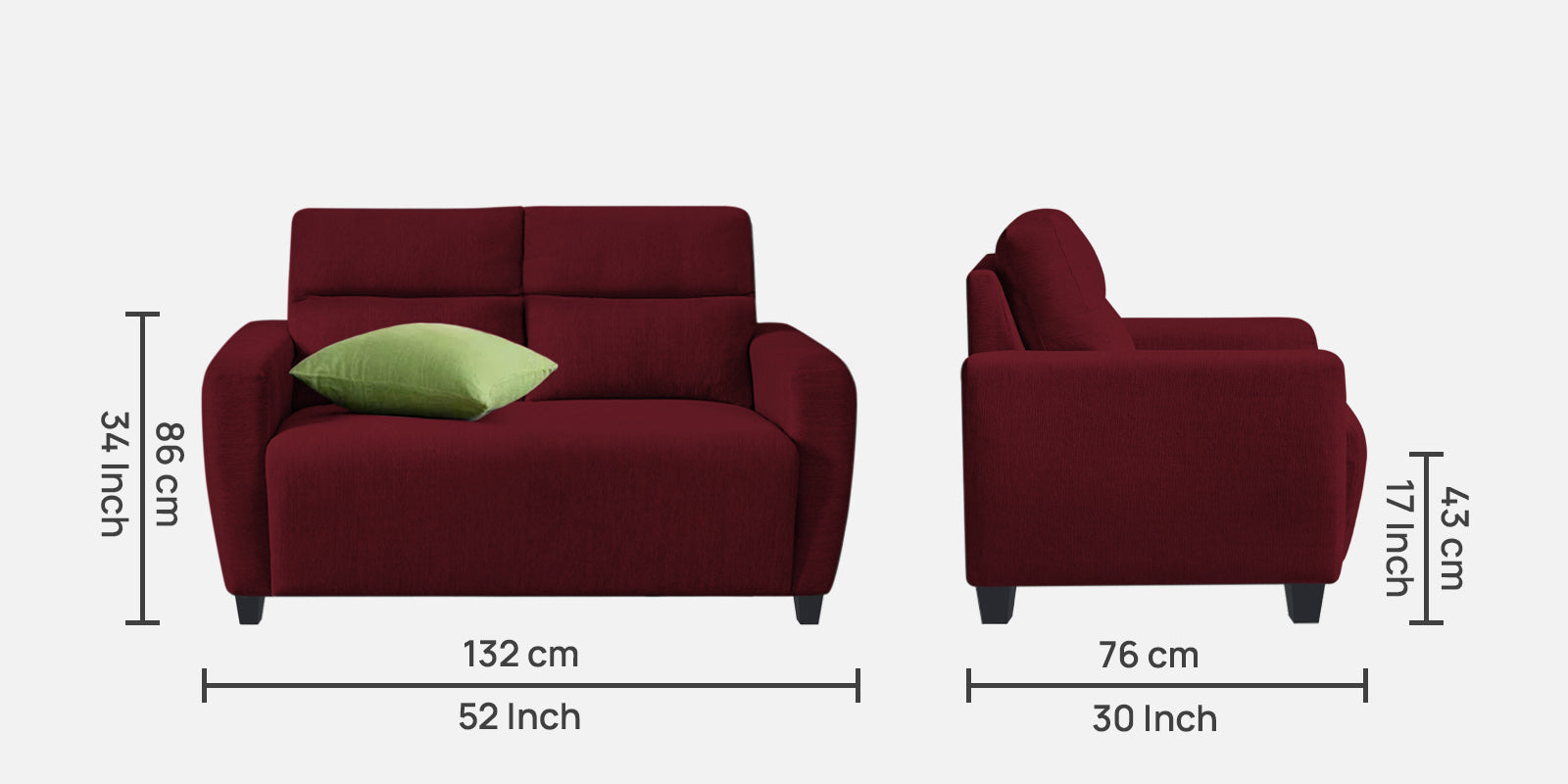 Bakadi Fabric 2 Seater Sofa In Blood Maroon Colour - Febonic Living