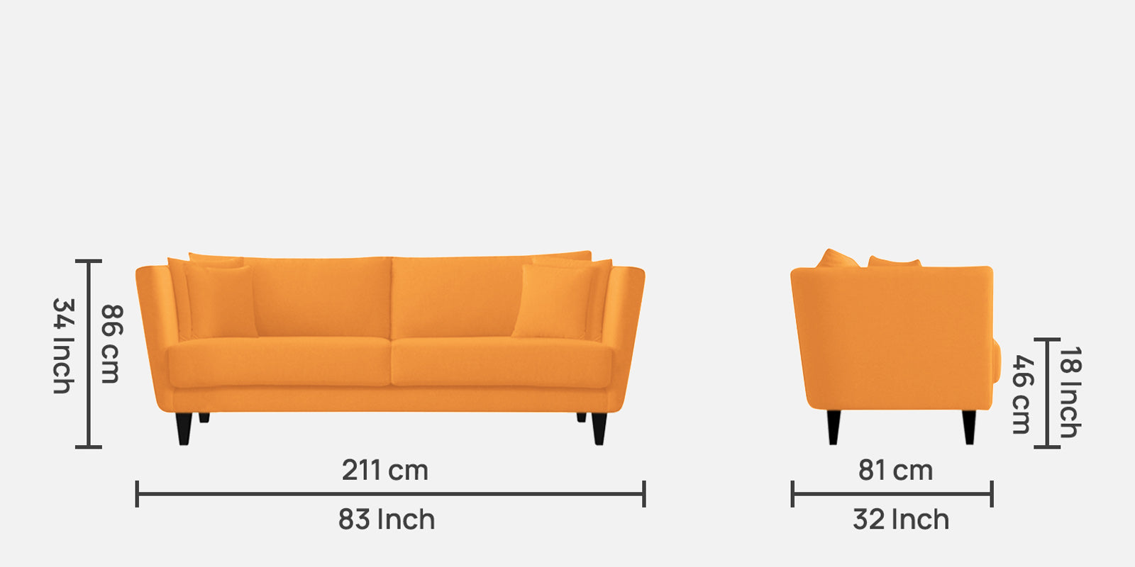 Norway Velvet 3 Seater Sofa In Tangerine Orange Colour - Febonic Living