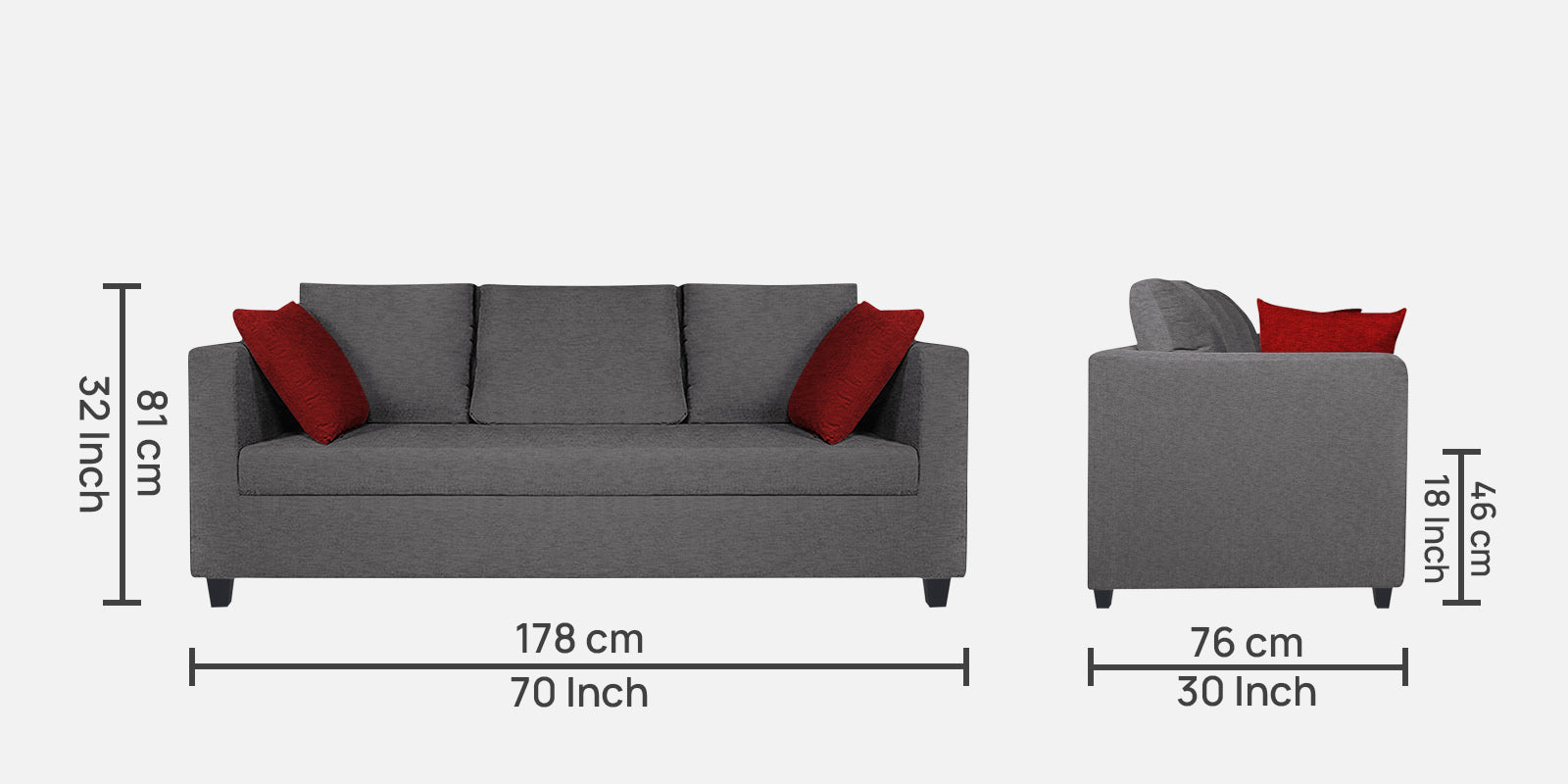 Nuska Fabric 3 Seater Sofa In Sudo Grey Colour - Febonic Living
