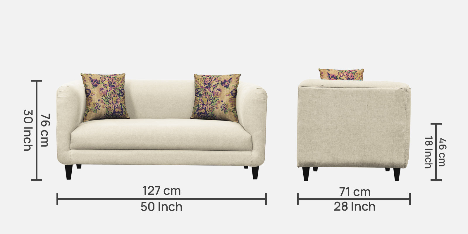 Niki Fabric 2 Seater Sofa in Ivory Cream Colour