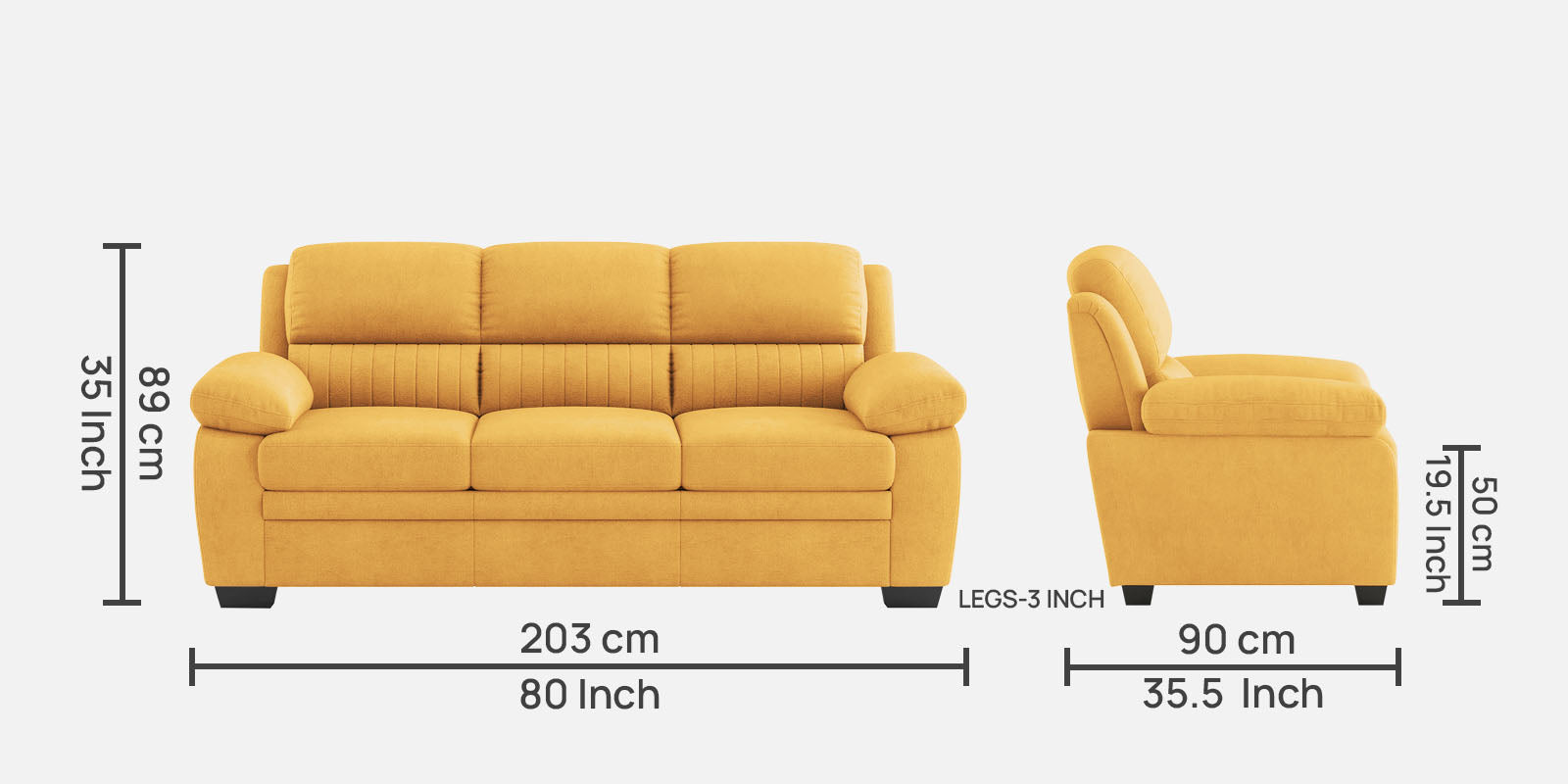 Miranda Velvet 3 Seater Sofa In Turmeric yellow Colour - Febonic Living