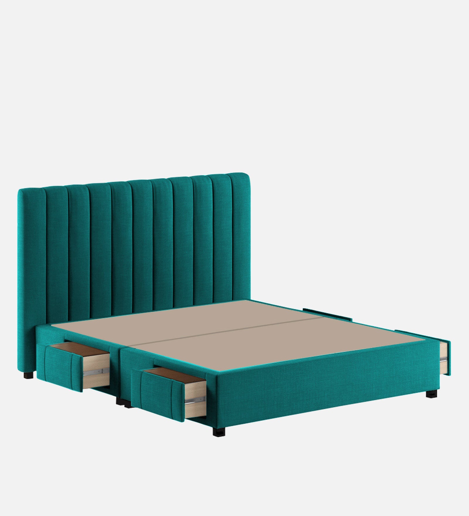 Nivi Fabric Upholstered King Size Bed In Sea Green Colour With Drawer Storage - Febonic Living