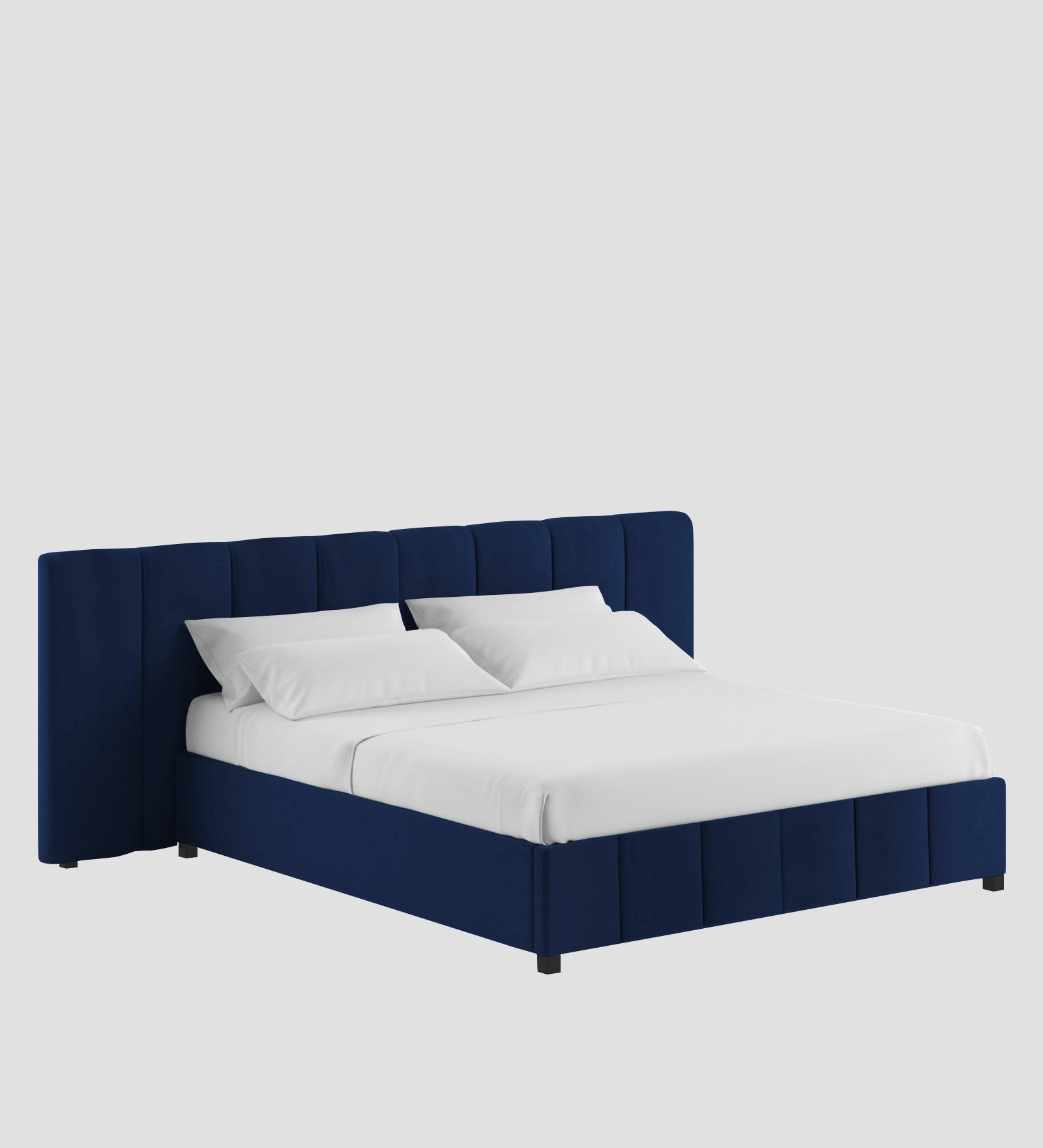 Nora Fabric Upholstered King Size Bed In Royal Blue Colour With Box Storage - Febonic Living