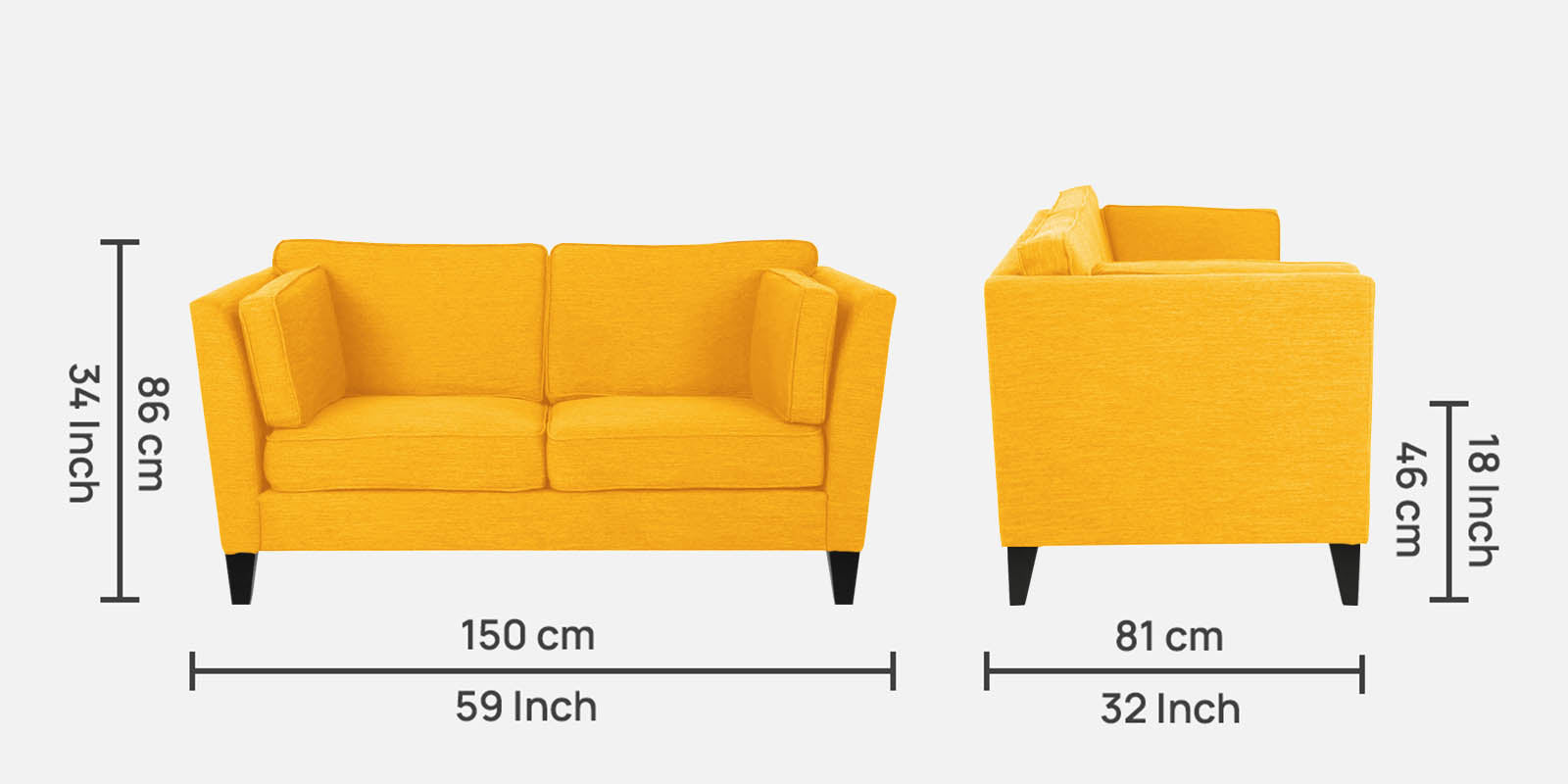 Nigar Fabric 2 Seater Sofa in Bold Yellow Colour
